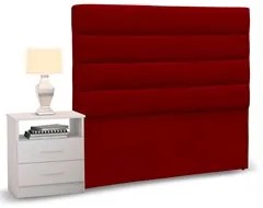 Cabeceira Cama Box Solteiro 90cm Greta Suede Vermelho e 1 Mesa de Cabe