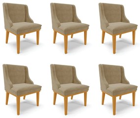 Kit 6 Cadeiras Decorativas Sala de Jantar Base Fixa de Madeira Firenze Suede Nude/Castanho G19 - Gran Belo