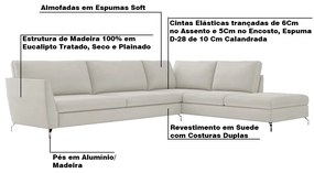 Sofá de Canto Chaise Direito 307 cm Olívia Suede Bege G52 - Gran Belo