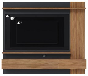 Painel TV 70 Pol 180cm Bancada Suspensa Ripado Luca C04 - D'Rossi - Noce Milano/Preto Fosco