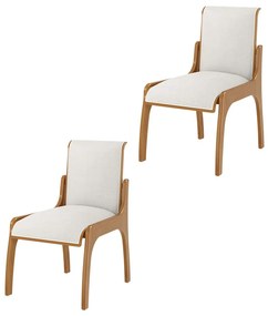 Kit 2 Cadeiras Decorativa Sala de Jantar Madeira Maciça Pedri Linho Off White/Imbuia G42 - Gran Belo