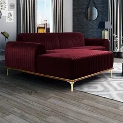 Sofá 230cm 4 Lugares com Chaise Esquerdo Pés Gold Molino C-278 Veludo