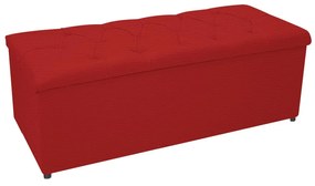 Kit Cabeceira e Calçadeira Baú Estofada Mel 160 cm Queen Size Com Capitonê Corano Vermelho - ADJ Decor
