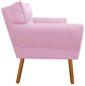 Kit 2 Poltronas Anitta Suede Rosa Bebê Pés Palito Castanho - D'Rossi