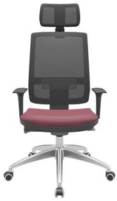 Cadeira Office Brizza Tela Preta Com Encosto Assento Vinil Vinho Autocompensador 126cm - 63017 Sun House