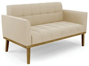 Sofá Namoradeira 2 Lugares Base de Madeira Castanho Elisa Suede D03 - DRossi - Bege