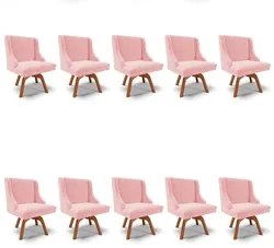 Kit 10 Cadeiras Estofadas Giratória para Sala de Jantar Lia Suede Rosa
