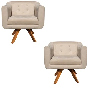 Kit 02 Poltronas GiratĂłria Julia Suede Bege Base Madeira MM30 D'Rossi