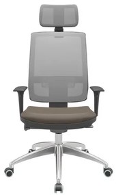 Cadeira Office Brizza Tela Cinza Com Encosto Assento Vinil Marrom Autocompensador 126cm - 63235 Sun House