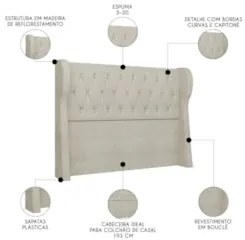 Cabeceira Casal King Cama Box 195cm Malva Z04 Boucle Bege - Mpozenato