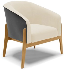 Poltrona Decorativa Base de Madeira Stella Preto/Linho Bege D03 - D'Rossi