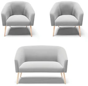 Namoradeira e 2 Poltronas Pé Palito Natural Stella Suede Cinza D03 - D'Rossi