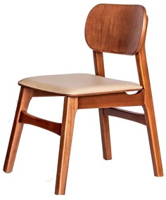 Cadeira Retrô Estofada - Verniz Natural - Tecido Kouríssimo Torino Bege