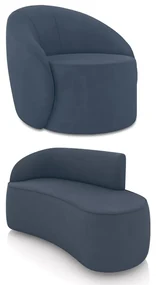 Sofá 2 Lugares Orgânico 140cm Morgan e Poltrona Lua Suede D03 - D'Rossi - Azul Marinho