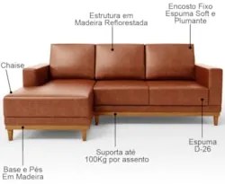 Sofá 3 Lugares 200cm Living Com Chaise Esquerdo Sala de Estar Kayrós D