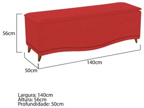 Calçadeira Estofada Yasmim 140 cm Casal Corano Vermelho - ADJ Decor