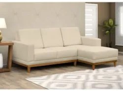 Sofá Living 200cm 3 Lugares Com Chaise Direito Kayrós D05 Suede Bege -