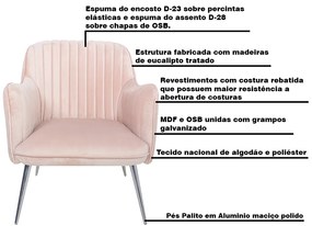 Poltrona Decorativa Hannah Pés Palito Polido Veludo Rosa G15 - Gran Belo