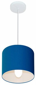 Lustre Pendente Cilíndrico Vivare Md-4046 Cúpula em Tecido 18x18cm - Bivolt - Azul-Marinho - 110V/220V