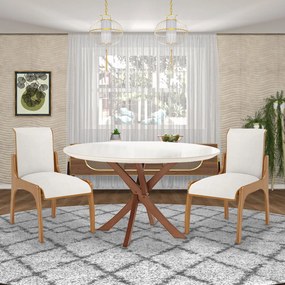 Cadeira Decorativa Sala de Jantar Madeira Maciça Pedri Linho Off White/Imbuia G42 - Gran Belo