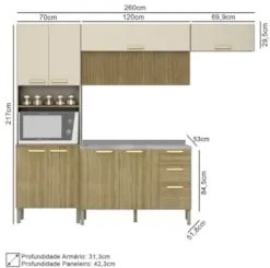 Armário de Cozinha 5 Peças Urban02 Balcão com Pia 120cm Z06 Freijó/Van