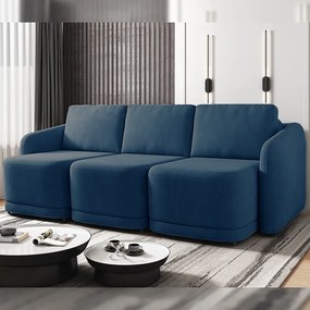 Sofá Cama Modulado Retrátil e Reclinável Decorativo Varsóvia 336cm Veludo Azul Marinho G33 - Gran Belo