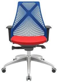 Cadeira Office Bix Tela Azul Assento Aero Vermelho Autocompensador Base Alumínio 95cm - 63975 Sun House