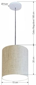 Luminária Pendente Vivare Free Lux Md-4103 Cúpula em Tecido - Rustico-Bege - Canopla branca e fio transparente