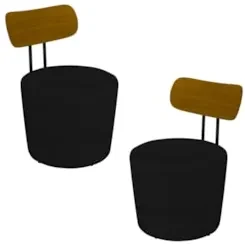 Kit 2 Poltronas Decorativas Redondas 53cm Le Moon Z32 Veludo Preto - M