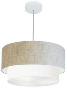 Pendente Cilíndrico Rustico Bege e Branco MJ-4351 Para Mesa de Jantar e Estar