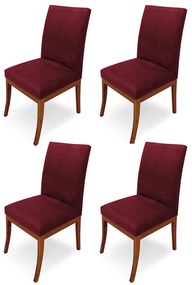 Conjunto 4 Cadeiras Raquel para Sala de Jantar Base de Eucalipto Suede Bordô