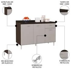 Balcão Cozinha Pia 120cm com Tampo Classic P11 Chocolate/Off - Mpozena