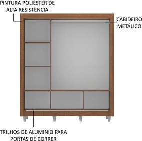 Guarda Roupa Casal Madesa Mônaco 3 Portas de Correr com Pés Marrom