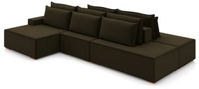 Sofá Ilha com Encosto e Almofadas Delta 375cm Modulado Chaise e Puffs Veludo Castor G52 - Gran Belo