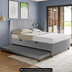 Bicama Casal Box com Baú 138x188cm Samy S05 Sintético Cinza - Mpozenat