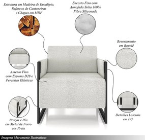 Kit 2 Poltronas Decorativa Sala de Estar Moria Base em Ferro Bouclê Preto/Cinza G33 - Gran Belo