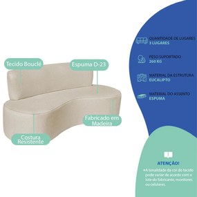Kit Sofá Curvo Amsterdã 180cm e Poltrona Luiza Max Bouclé