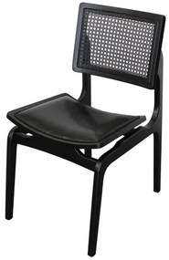 Cadeira Vênus Tela Sextavada Preta Assento Courino Preto com Estrutura Ebano - 68853 Sun House
