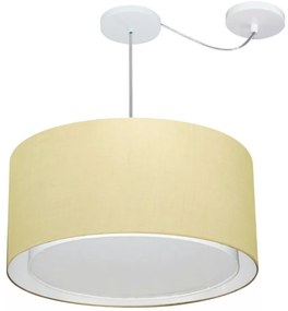 Lustre Pendente Cilíndrico Com Desvio Md-4308 Cúpula em Tecido 50x30cm Algodão Crú - Bivolt