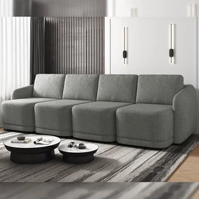 Sofá Cama Modulado Retrátil e Reclinável Decorativo Varsóvia 396cm Linho Cinza Chumbo G33 - Gran Belo