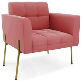 Poltrona PĂ© de Ferro Dourado para Sala Elisa Suede RosĂŞ D03 - D'Rossi
