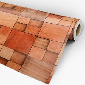 Papel de parede adesivo madeira cubos com profundidade
