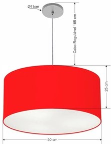 Pendente Cilíndrico Vivare Free Lux Md-4386 Cúpula em Tecido - Vermelho - Canopla cinza e fio transparente