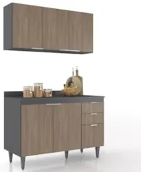 Armário de Cozinha Com Tampo CP01 120cm Pérola Grafite/Freijó Z34 - Mp