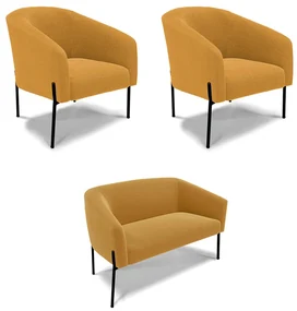 Namoradeira e 2 Poltronas PĂ© Ferro Pto Stella BouclĂŞ Mostarda D03 - D'Rossi