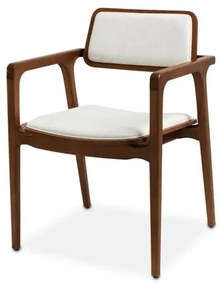 Cadeira Eduarda com Braço Linho Branco com Estrutura em Madeira Castanho Medio - 74145 Sun House