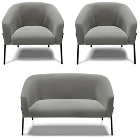 Namoradeira e 2 Poltronas Pé de Ferro Preto Stella Suede Grafite D03 - D'Rossi