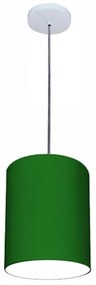 Kit/3 Lustre Pendente Cilíndrico Md-4012 Cúpula em Tecido 18x25cm Verde Folha - Bivolt