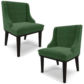 Kit 2 Cadeiras Decorativas Sala de Jantar Base Fixa de Madeira Firenze Suede Verde Esmeralda/Preto G19 - Gran Belo
