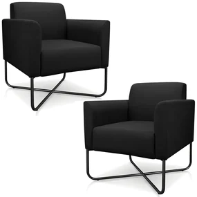 Kit 2 Poltronas Decorativas Isabella Base X Suede Preto G19 - Gran Belo
